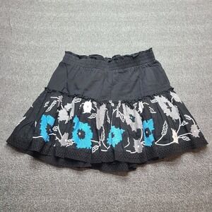 MISA Los Angeles Mini Skirt Womens Medium Black Floral Embroidered Boho